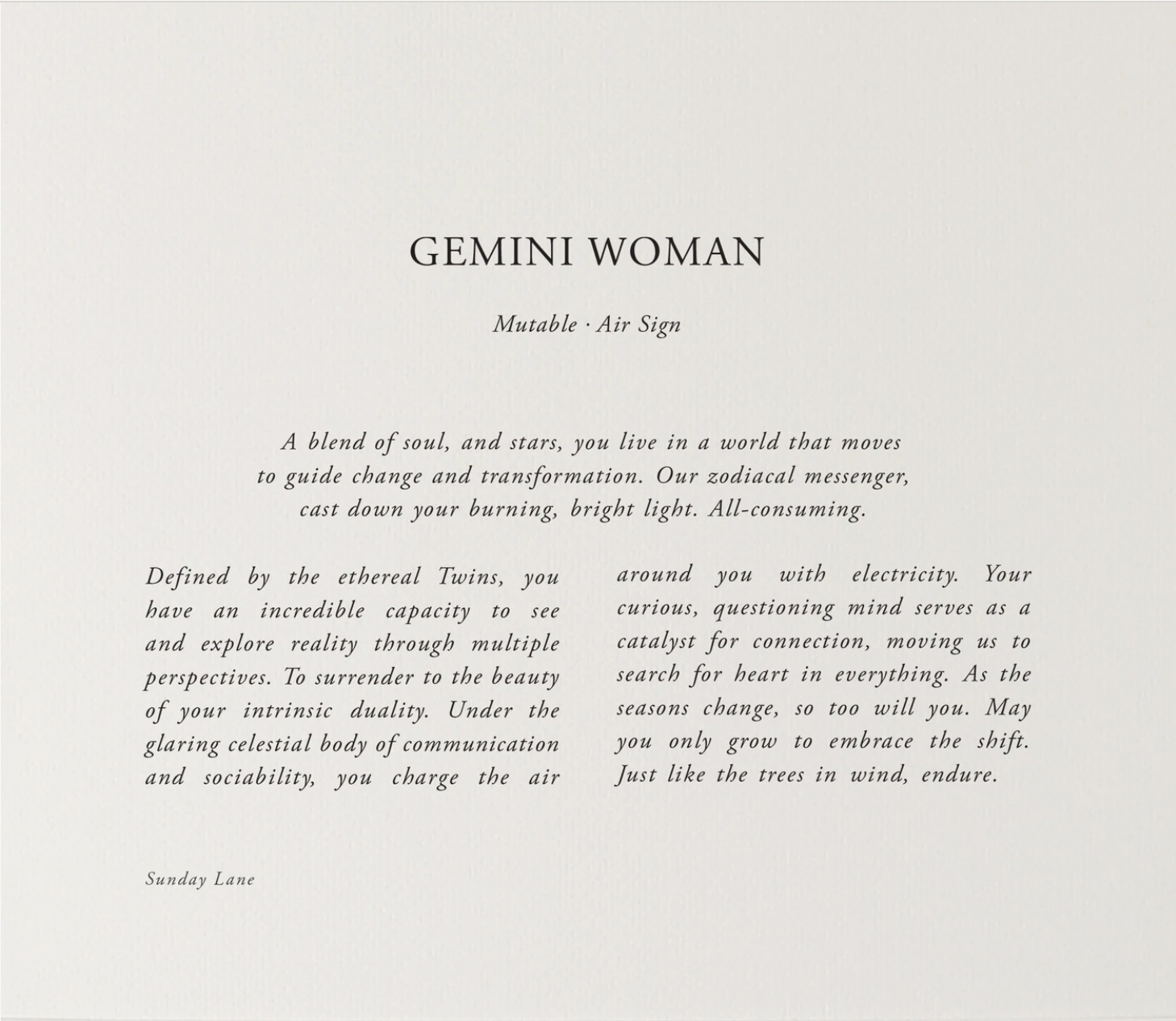 Sunday Lane Gemini Woman 05