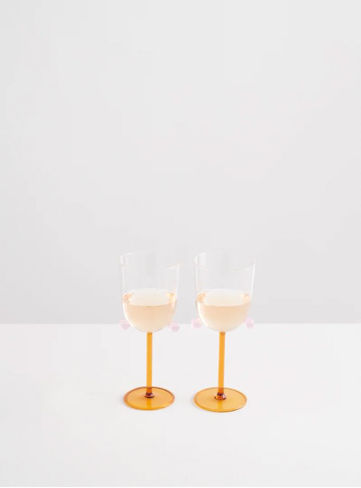 Maison Balzac 2 POMPOM WINE GLASSES | MIEL & PINK